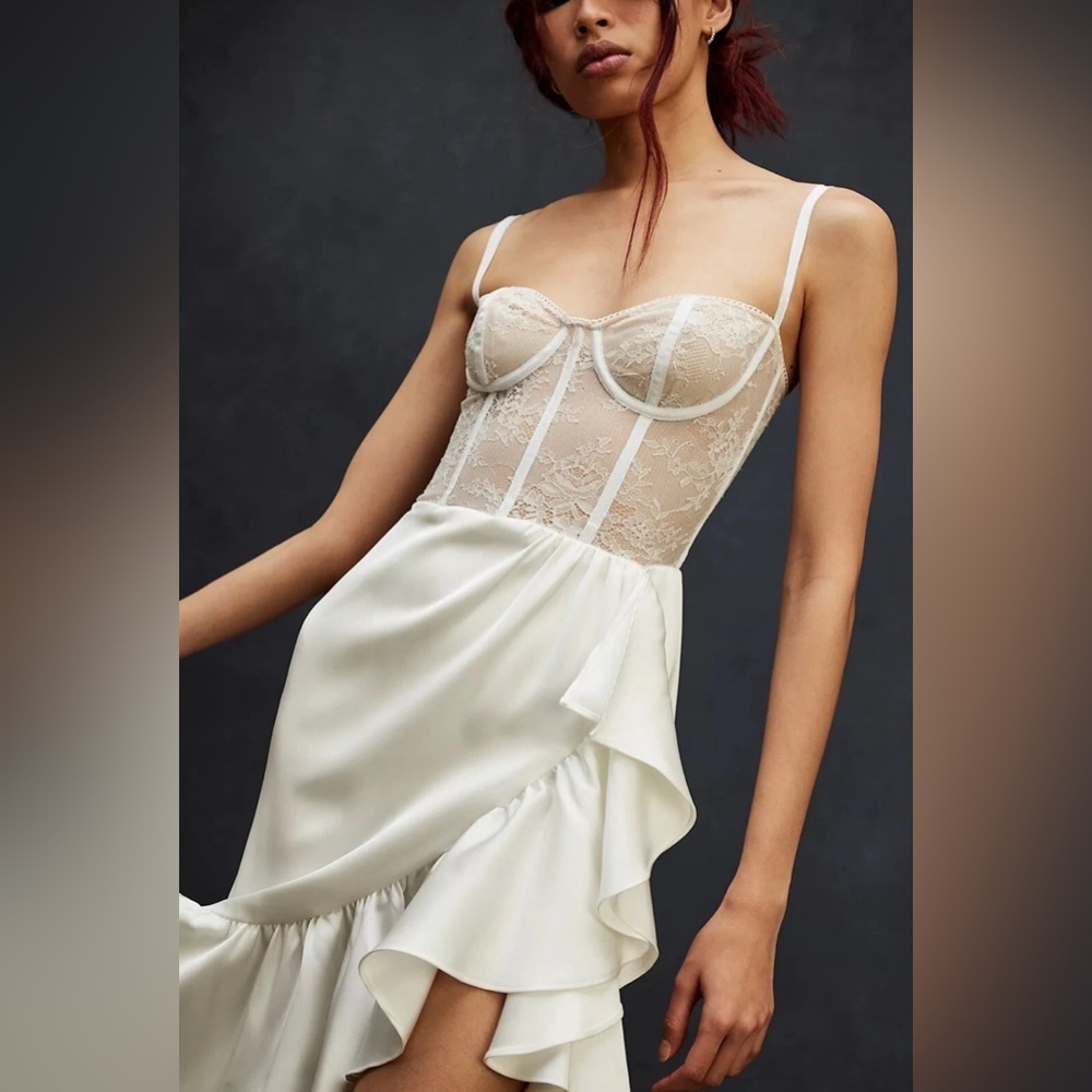 Katie May x Free People Take a Sip Asymmetrical Sheer Bone In Cream Dress Small - Picture 7 of 9